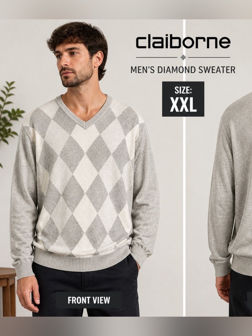 Men’s gray Claiborne diamond sweater XXL